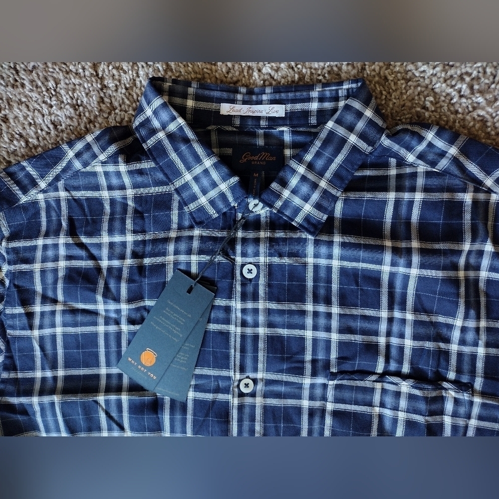 Good Man Brand Blue Plaid Long Sleeve Men's Button Down Shirt NWT - Picture 4 of 8